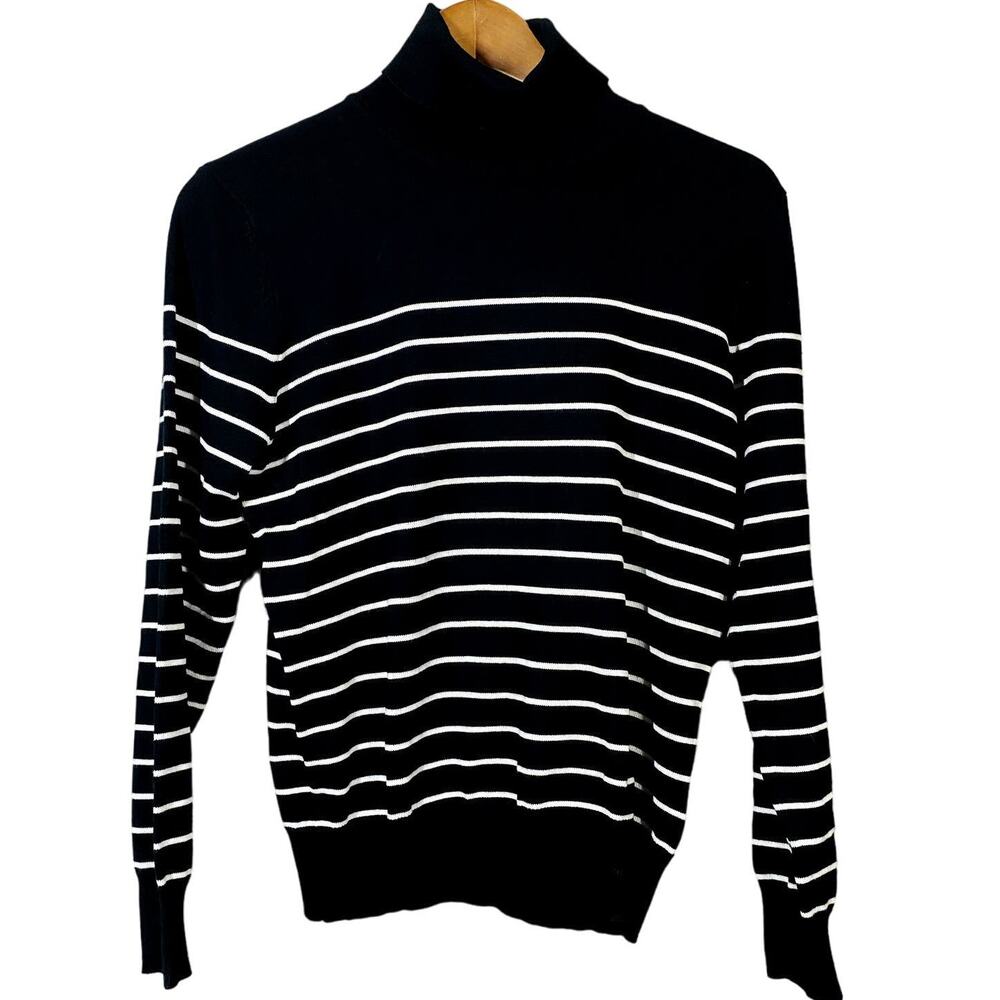 Madison Grey Turtleneck Top Long Sleeve Stripe Casual Mock Neck Tee - PXL